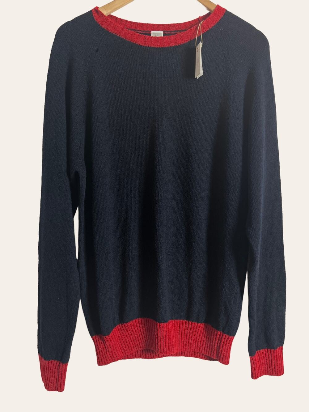 Eleventy Black Red Colorblock Crewneck Cotton Blend Pullover Sweater Size XL